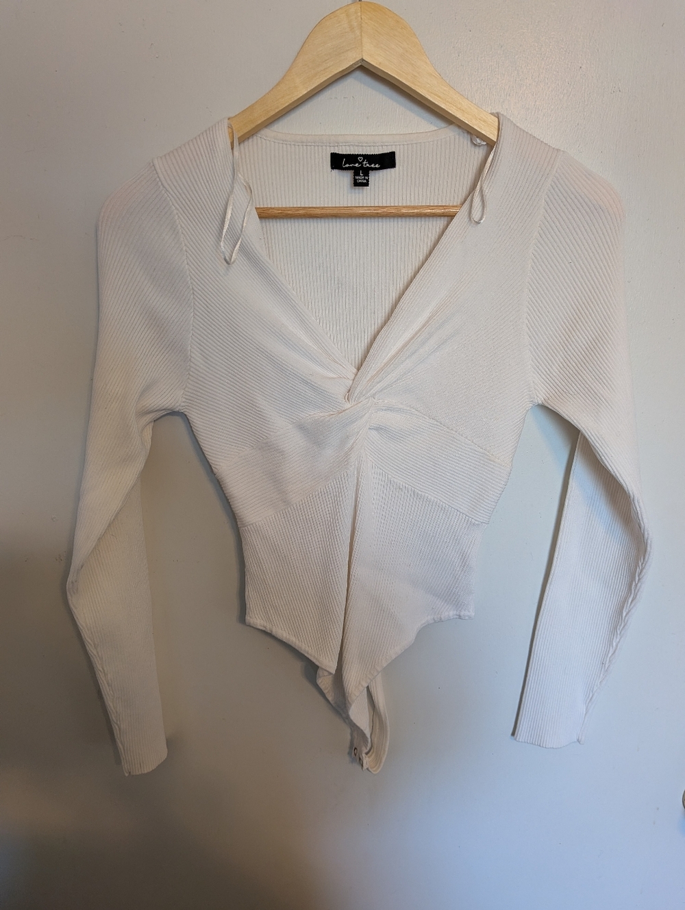Love Tree White Ribbed V-Neck Long Sleeve Bodysuit